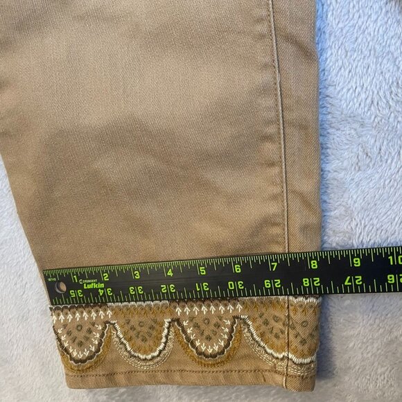 Coldwater Creek Womens Embroidered Pants 16 Natural Fit Tan Cropped Casual Y2K - Picture 8 of 13